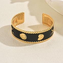 Черный Женские браслеты-манжеты из нержавеющей стали во французском стиле, форма ракушки и морской звезды, с пластиковым, чёрные, внутренний диаметр: 2-3/8 дюйм (6 см)