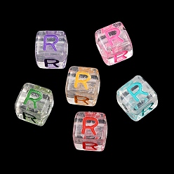 Letter R Европейский бусы акриловые, бусины с большим отверстием, кубические, Буква R, 9.5~10x9x9 мм, отверстие : 4 мм