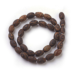 Coconut Brown Tibetan Style dZi Beads, Natural Agate Bead Strands, Matte Style, Barrel, Dyed & Heated, Coconut Brown, 12x8mm, Hole: 1mm, about 32pcs/strand, 15 inch