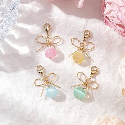 Золотой Круглый подвесной бант из натурального селенита и латуни, с 304 из нержавеющей стали Lobster Claw застежками, золотые, 28.5 мм