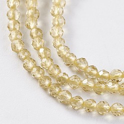 Light Goldenrod Yellow Glass Beads Strands, Faceted, Round, Light Goldenrod Yellow, 2x2mm, Hole: 0.4mm, about 193~197pcs/strand, 14.17 inch~15.51 inch(36~39.4cm)