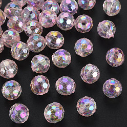 Pink Transparent Acrylic Beads, AB Color, Round, Faceted, Pink, 8mm, Hole: 1.6mm, about 1810pcs/500g