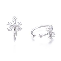 Платина Латунные серьги-манжеты из прозрачного кубического циркония, бабочка, платина, 13x1 мм, внутренний диаметр: 10.2 мм