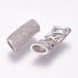 Платина Латунные микро проложить кубического циркония бусы, трубка, полый, платина, 20x8x6 мм, отверстие : 3x5 мм
