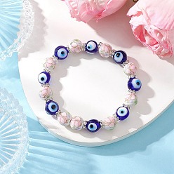 Pink Ручная работа, цветочные узоры, фарфор, керамика и лэмпворк, бусины от сглаза, эластичные браслеты для женщин, круглые, розовые, внутренний диаметр: 2-1/8 дюйм (5.45 см)