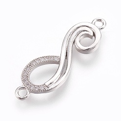 Real 18K Gold Plated Brass Micro Pave Cubic Zirconia Links, Long-Lasting Plated, Infinity, Lead Free & Nickel Free & Cadmium Free, Clear, Real 18K Gold Plated, 31x9.5x2mm, Hole: 1.5mm