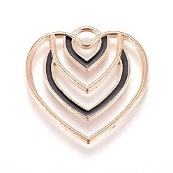 Black Zinc Alloy Pendants, with Enamel, Heart, Light Gold, Black, 23x23x1mm, Hole: 2mm