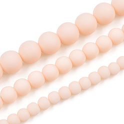 PeachPuff Opaque Glass Beads Strands, Frosted, Round, PeachPuff, 6~6.5mm, Hole: 1.4mm, about 67~70pcs/strand, 14.76 inch~15.16 inch(37.5~38.5cm)