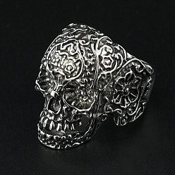 Antique Silver Alloy Rings, Skull, Antique Silver, US Size 8 1/2(18.5mm)