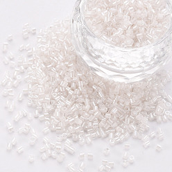 Floral White Glass Cylinder Beads, Seed Beads, Inside Colours Luster, Round Hole, Floral White, 1.5~2x1~2mm, Hole: 0.8mm, about 8000pcs/bag, about 1pound/bag