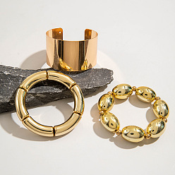 Золотой Набор браслетов из овального сплава, железа и пластика ccb, золотые, внутренний диаметр: 2~2-3/8 дюйм (5~6 см), 3 шт / комплект