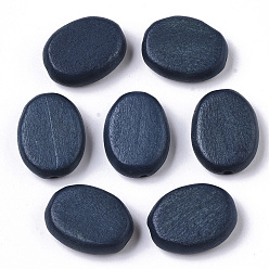 Marineblau Bemalte Naturholzperlen, ellipsenförmige, marineblau, 18x14x5.5 mm, Bohrung: 1.5 mm