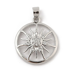Платина Латунные микро проложить кубического циркония подвески, солнце, платина, 20.5x18x4 мм, отверстие : 4x3.5 мм