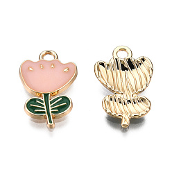 Pink Экологически чистые подвески из цинкового сплава, с эмалью, цветок, без кадмия, без никеля и без свинца, золотые, розовые, 19x12x2.5 мм, отверстие : 2 мм