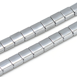Platinum Plated Electroplate Non-magnetic Synthetic Hematite Bead Strands, Square, Platinum Plated, 7x7x4mm, Hole: 1mm, about 57pcs/strand, 15.7 inch