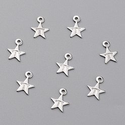 Платина Латунь прелести, петли, звезда с буквой t, платина, 8.5x6x0.5 мм, отверстие : 1 мм