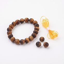 Tigerauge Bereifte natürliche Tiger Eye Stretch Armbänder, Runde, Sackleinenverpackung, 2-3/8 Zoll (59 mm)