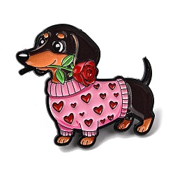 Pink Свитер с изображением таксы в форме сердца и эмалированными значками в виде роз., булавки для лацканов из сплава для одежды рюкзака, розовые, 30x32.5 мм