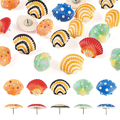 Mixed Color 20Pcs Shell Shape Opaque Resin with Iron Drawing Pins, Platinum, Mixed Color, 15.3mm
