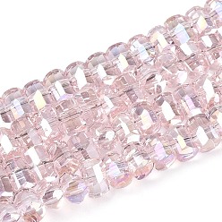 Розовый Гальванизируйте прозрачное стекло бисер нитей, колонка, граненые, с покрытием AB цвета, туманная роза, 2.5~3x4~5x3~3.5 мм, отверстие : 0.7~0.9 мм, около 146~150 шт / нитка, 15.55~15.94 дюйм (39.5~40.5 см)