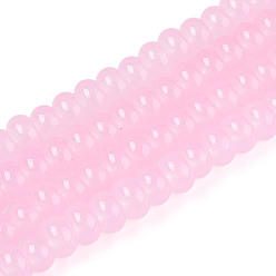 Бледно-Розовый Имитация нефритовые четки стекла, прозрачные бусины-рондели, окрашенные в технике выпечки, розовый жемчуг, 8~8.5x4.5~5 мм, отверстие : 1.2 мм, около 159~164 шт / нитка, 30.71~31.50 дюйм (78~80 см)
