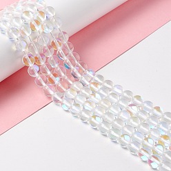 Прозрачный АВ Синтетические лунные лучи, круглые, ясно AB, 8 мм, отверстие : 1 мм, около 48 шт / нитка, 14.57''~15.35'' (37~39 см)