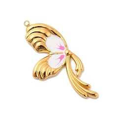Бледно-Розовый 304 Подвески из нержавеющей стали с ионным покрытием (IP), с эмалью, бабочки прелести, реальный 18 k позолоченный, без кадмия, без никеля и без свинца, розовый жемчуг, 42x19.5x3 мм, отверстие : 1.4 мм
