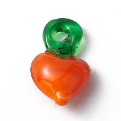 Оранжевый Подвески лэмпворк ручной работы, сердце, оранжевые, 21~22x12~14x7~8 мм, отверстие : 2.5~5 мм