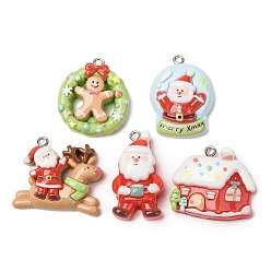 (52) Непрозрачная лаванда Рождественские подвески из непрозрачной смолы, с железной платиной петлей, разнообразные, разноцветные, 24~30x17.5~30x7~10 мм, отверстие : 2 мм