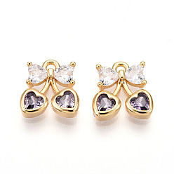 чертополох Латунные микро проложить кубического циркония прелести, бантом и сердца, реальный 18 k позолоченный, чертополох, 9~10x8.5~9.5x2 мм, отверстие : 1.2 мм