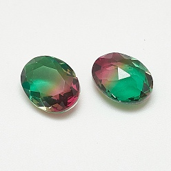 Emerald Pointed Back Glass Rhinestone Cabochons, Imitation Tourmaline, Faceted, Oval, Emerald, 10x8x4mm