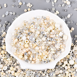 Бежевый Выпечка краска стеклянные бусины, для изготовления ювелирных изделий, разнообразные, бежевые, 1.8~9.2x2.2~9.2x3.5~9.2 мм, отверстие : 0.7~2.5 мм, Около 1500 шт / фунт