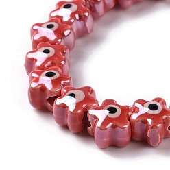 Red Handmade Porcelain Ceramic Beads Strands, Famille Rose Style, Star with Evil Eye, Red, 10.5x11x8mm, Hole: 3mm, about 32pcs/strand, 11.89~12.13 inch(30.2~30.8cm)