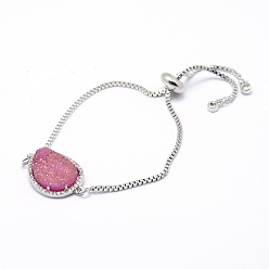Ярко-Розовый Латунь циркония боло браслеты, слайдерные браслеты, с естественными и гальванизированными веселыми агатовыми кабошонами, платина, ярко-розовый, 9-1/2 дюйм (240 мм)