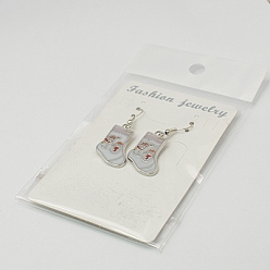 White Fashion Earrings for Christmas, with Enameled Alloy Pendants and Brass Earring Hooks, White, 41mm