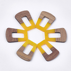Gold Resin & Walnut Wood Pendants, Trapezoid, Gold, 37~37.5x27~27.5x3~3.5mm, Hole: 2mm