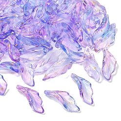 Средний Синий Шифер Стеклянные подвески, лист, с золотой порошок, средний грифельно-синий, 25x9.5x3 мм, отверстие : 1.4 мм, Около 952 шт / 1000 г