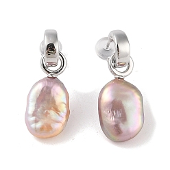 Others Anti-Tarnish Sterling Silver Stud Earrings, with Natural Pearl, Jewely for Women, 27.5x10.5~11mm