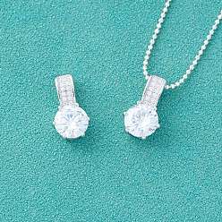 Серебро 925 плоские круглые подвески из стерлингового серебра с прозрачным фианитом и паве, серебряные, 14.5x8x5 мм, отверстие : 5.5x3 мм