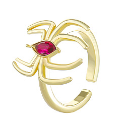 Настоящее золото 14K Кольца из сплава и страз, Кольца-манжеты в стиле панк-паук, реальный 14 k позолоченный, внутренний диаметр: 17 мм