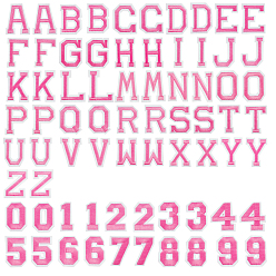Ярко-Розовый Компьютеризированная вышивка ткань железа на патчи, аксессуары для костюма, аппликация, буква ~ z & число 0~9, ярко-розовый, 72 шт / пакет
