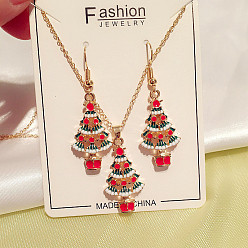 Красный Комплекты из эмалевого сплава с подвесками в виде рождественской елки и серег-подвесок, золотые, красные, 400 мм