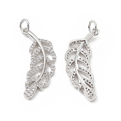 Платина Латунные микро проложить кубического циркония подвески, без кадмия, без никеля и без свинца, с целью перехода в кольце, прелести из перьев, платина, 29.5x12x2.5 мм, отверстие : 3 мм