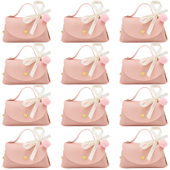 Pink 12 Pièces de sacs cadeaux de bonbons de mariage en forme de sac à main en simili cuir, avec des rubans en polyester et des clous en alliage, or, rose, 12x7x6 cm