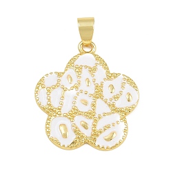 White Brass Pendants, with Enamel, Flower Charms, Cadmium Free & Lead Free, Rack Plating, Long-Lasting Plated, Real 18K Gold Plated, White, 27x24.5x2mm, Hole: 4x6mm