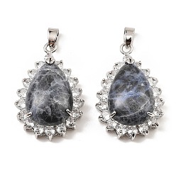 Содалитовое Подвески из натурального содалита и горного хрусталя, с платиновым тоном, покрытие стойки, обмотка латунной проволокой, долговечный, без свинца и без кадмия, слеза, 40x26x13 мм, отверстие : 6x4.5 мм