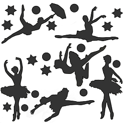 Noir Miroir acrylique autocollant mural décoratif, fille ballet, noir, 200x150x0.8mm, 3 pièces / kit