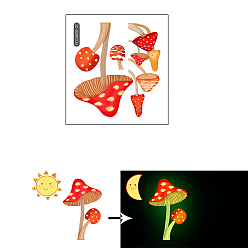 Champignons Brillent dans le noir autocollants muraux interrupteur champignon, décalcomanies lumineuses de commutateur de lumière de pvc de bande dessinée, pour le salon de la chambre des enfants, motif aux champignons, 140x130mm