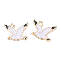 White Alloy Enamel Pendants, Seagull Charms, Golden, White, 13x17x1mm, Hole: 1.6mm