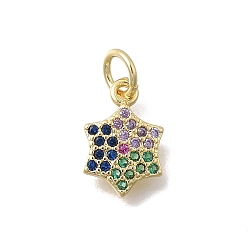 Разноцветный Подвески-снежинки из латунных микрофибрилл с кубическим цирконием, без кадмия и без свинца, стойки покрытие, долговечный, реальный 18 k позолоченный, красочный, 12.5x8x1.5 мм, отверстие : 3.5 мм